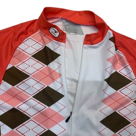 SUGOI White/ Red/Brown Argyle Cycling Jersey 1/2 Zip Top Sz M - Picture 4 of 10